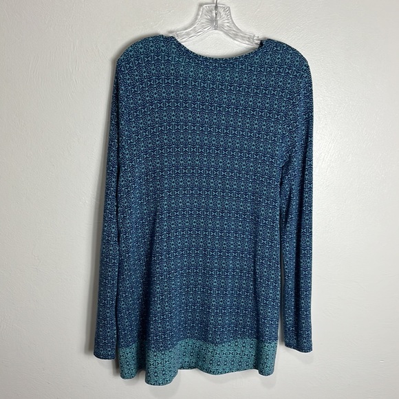 J. Jill Women's M Knit Tunic Blouse Blue Long Sleeve Contrast Border Print - Picture 12 of 12